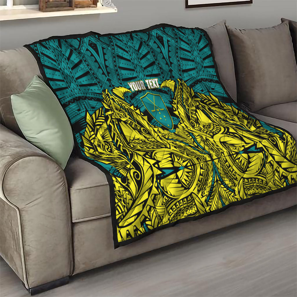 Personalized Hockeyroos Kangaroo Field Hockey Quilt Tribal Geometric Green Gold Symmetrical Pattern Design