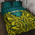 Personalized Hockeyroos Kangaroo Field Hockey Quilt Bed Set Tribal Geometric Green Gold Symmetrical Pattern Design