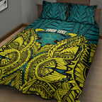 Personalized Hockeyroos Kangaroo Field Hockey Quilt Bed Set Tribal Geometric Green Gold Symmetrical Pattern Design