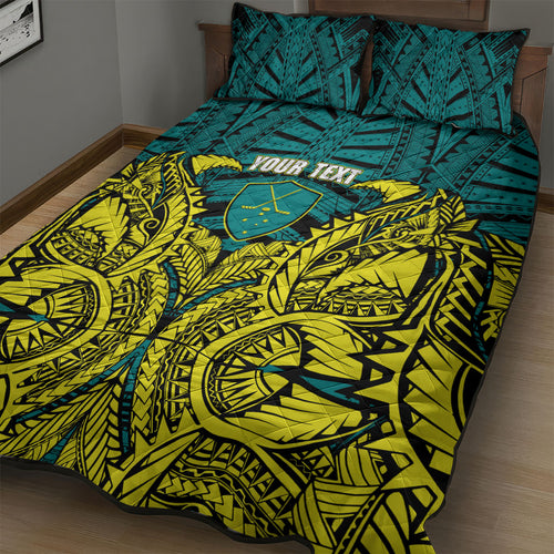 Personalized Hockeyroos Kangaroo Field Hockey Quilt Bed Set Tribal Geometric Green Gold Symmetrical Pattern Design