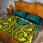 Personalized Hockeyroos Kangaroo Field Hockey Quilt Bed Set Tribal Geometric Green Gold Symmetrical Pattern Design