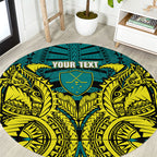 Personalized Hockeyroos Kangaroo Field Hockey Round Carpet Tribal Geometric Green Gold Symmetrical Pattern Design