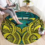Personalized Hockeyroos Kangaroo Field Hockey Round Carpet Tribal Geometric Green Gold Symmetrical Pattern Design