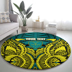 Personalized Hockeyroos Kangaroo Field Hockey Round Carpet Tribal Geometric Green Gold Symmetrical Pattern Design