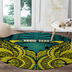 Personalized Hockeyroos Kangaroo Field Hockey Round Carpet Tribal Geometric Green Gold Symmetrical Pattern Design