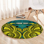 Personalized Hockeyroos Kangaroo Field Hockey Round Carpet Tribal Geometric Green Gold Symmetrical Pattern Design