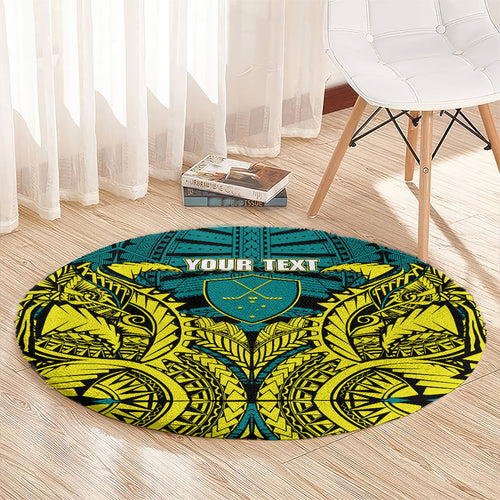 Personalized Hockeyroos Kangaroo Field Hockey Round Carpet Tribal Geometric Green Gold Symmetrical Pattern Design