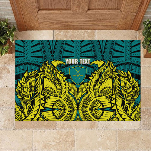 Personalized Hockeyroos Kangaroo Field Hockey Rubber Doormat Tribal Geometric Green Gold Symmetrical Pattern Design