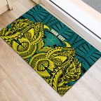 Personalized Hockeyroos Kangaroo Field Hockey Rubber Doormat Tribal Geometric Green Gold Symmetrical Pattern Design