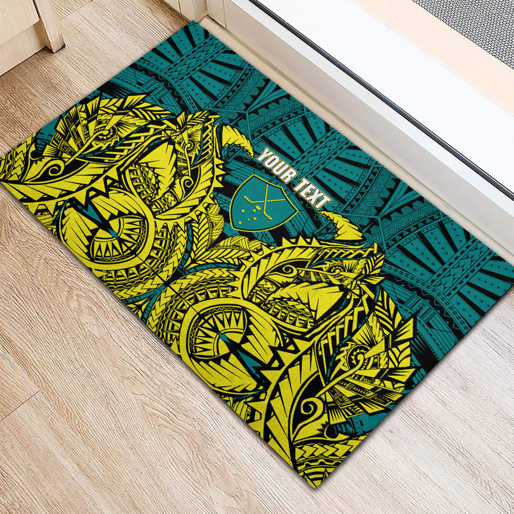Personalized Hockeyroos Kangaroo Field Hockey Rubber Doormat Tribal Geometric Green Gold Symmetrical Pattern Design