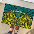 Personalized Hockeyroos Kangaroo Field Hockey Rubber Doormat Tribal Geometric Green Gold Symmetrical Pattern Design