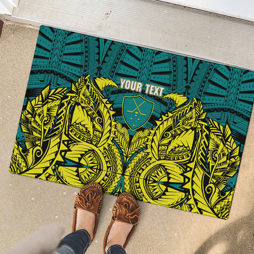 Personalized Hockeyroos Kangaroo Field Hockey Rubber Doormat Tribal Geometric Green Gold Symmetrical Pattern Design