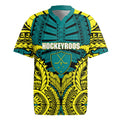 Personalized Hockeyroos Kangaroo Field Hockey Rugby Jersey Tribal Geometric Green Gold Symmetrical Pattern Design