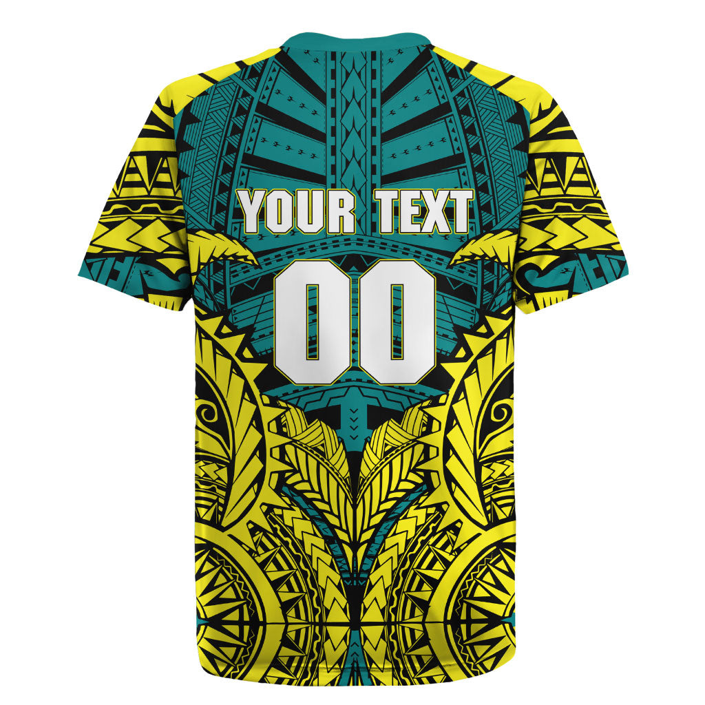 Personalized Hockeyroos Kangaroo Field Hockey Rugby Jersey Tribal Geometric Green Gold Symmetrical Pattern Design