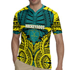 Personalized Hockeyroos Kangaroo Field Hockey Rugby Jersey Tribal Geometric Green Gold Symmetrical Pattern Design