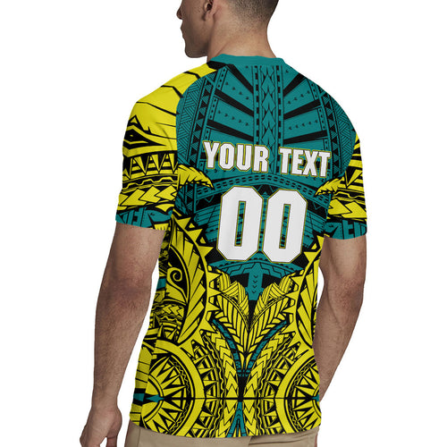 Personalized Hockeyroos Kangaroo Field Hockey Rugby Jersey Tribal Geometric Green Gold Symmetrical Pattern Design