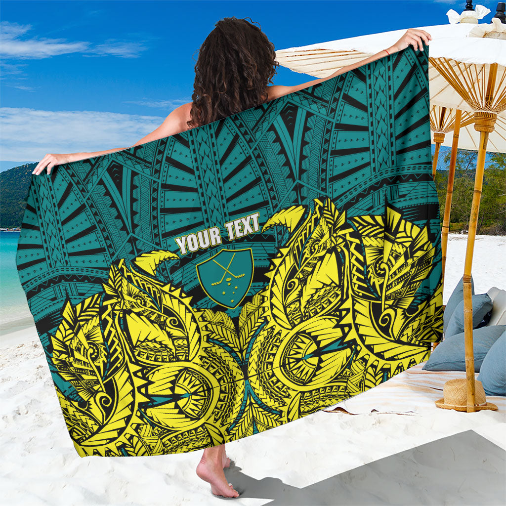 Personalized Hockeyroos Kangaroo Field Hockey Sarong Tribal Geometric Green Gold Symmetrical Pattern Design