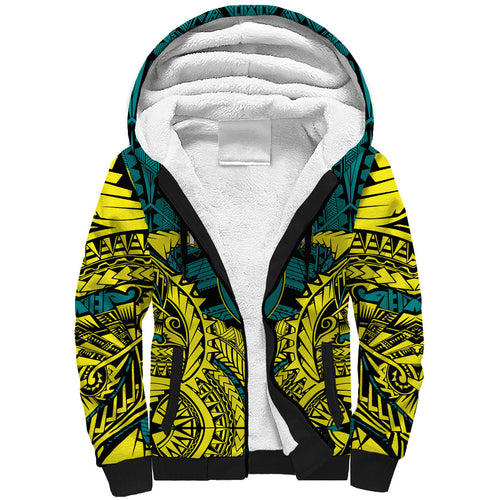 Personalized Hockeyroos Kangaroo Field Hockey Sherpa Hoodie Tribal Geometric Green Gold Symmetrical Pattern Design