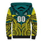 Personalized Hockeyroos Kangaroo Field Hockey Sherpa Hoodie Tribal Geometric Green Gold Symmetrical Pattern Design