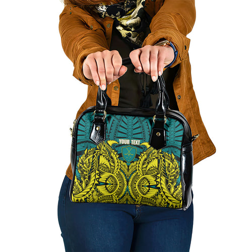 Personalized Hockeyroos Kangaroo Field Hockey Shoulder Handbag Tribal Geometric Green Gold Symmetrical Pattern Design
