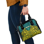 Personalized Hockeyroos Kangaroo Field Hockey Shoulder Handbag Tribal Geometric Green Gold Symmetrical Pattern Design