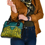 Personalized Hockeyroos Kangaroo Field Hockey Shoulder Handbag Tribal Geometric Green Gold Symmetrical Pattern Design