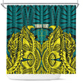 Personalized Hockeyroos Kangaroo Field Hockey Shower Curtain Tribal Geometric Green Gold Symmetrical Pattern Design