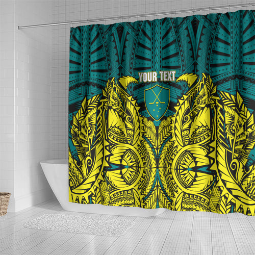 Personalized Hockeyroos Kangaroo Field Hockey Shower Curtain Tribal Geometric Green Gold Symmetrical Pattern Design