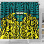 Personalized Hockeyroos Kangaroo Field Hockey Shower Curtain Tribal Geometric Green Gold Symmetrical Pattern Design