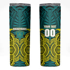 Personalized Hockeyroos Kangaroo Field Hockey Skinny Tumbler Tribal Geometric Green Gold Symmetrical Pattern Design