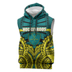 Personalized Hockeyroos Kangaroo Field Hockey Sleeveless Hoodie Tribal Geometric Green Gold Symmetrical Pattern Design