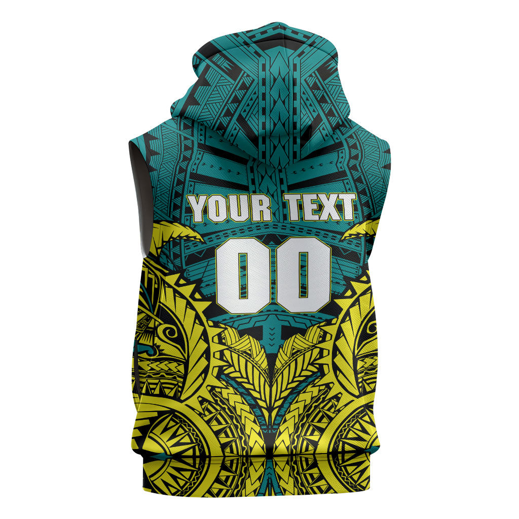 Personalized Hockeyroos Kangaroo Field Hockey Sleeveless Hoodie Tribal Geometric Green Gold Symmetrical Pattern Design