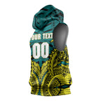 Personalized Hockeyroos Kangaroo Field Hockey Sleeveless Hoodie Tribal Geometric Green Gold Symmetrical Pattern Design