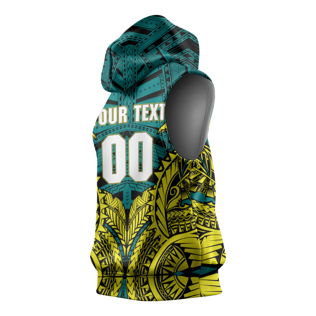 Personalized Hockeyroos Kangaroo Field Hockey Sleeveless Hoodie Tribal Geometric Green Gold Symmetrical Pattern Design