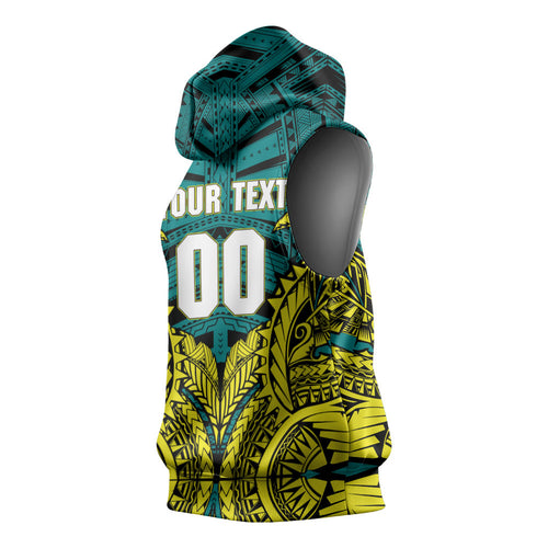 Personalized Hockeyroos Kangaroo Field Hockey Sleeveless Hoodie Tribal Geometric Green Gold Symmetrical Pattern Design