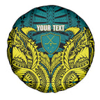 Personalized Hockeyroos Kangaroo Field Hockey Spare Tire Cover Tribal Geometric Green Gold Symmetrical Pattern Design