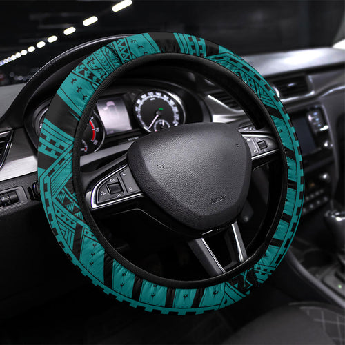 Hockeyroos Kangaroo Field Hockey Steering Wheel Cover Tribal Geometric Green Gold Symmetrical Pattern Design