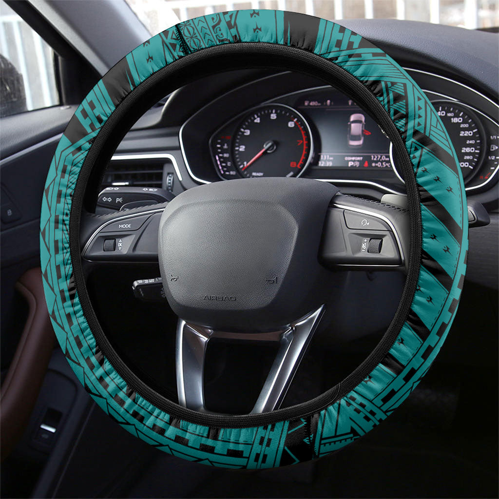 Hockeyroos Kangaroo Field Hockey Steering Wheel Cover Tribal Geometric Green Gold Symmetrical Pattern Design