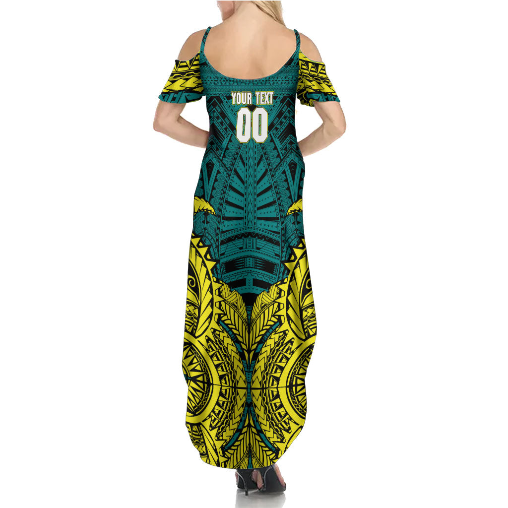 Personalized Hockeyroos Kangaroo Field Hockey Summer Maxi Dress Tribal Geometric Green Gold Symmetrical Pattern Design