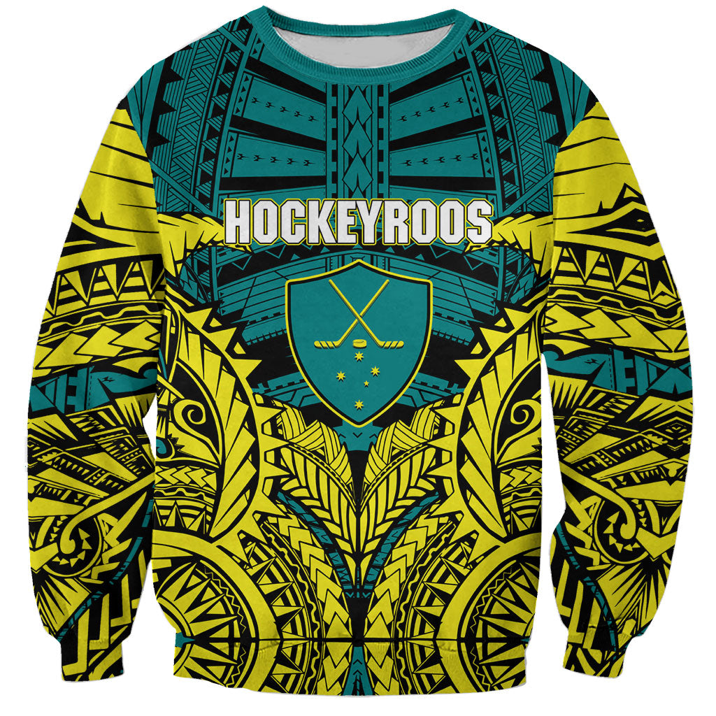 Personalized Hockeyroos Kangaroo Field Hockey Sweatshirt Tribal Geometric Green Gold Symmetrical Pattern Design