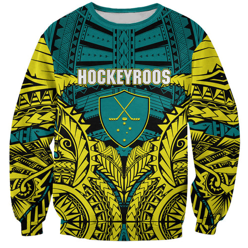 Personalized Hockeyroos Kangaroo Field Hockey Sweatshirt Tribal Geometric Green Gold Symmetrical Pattern Design