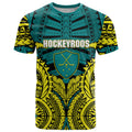 Personalized Hockeyroos Kangaroo Field Hockey T Shirt Tribal Geometric Green Gold Symmetrical Pattern Design