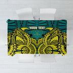 Personalized Hockeyroos Kangaroo Field Hockey Tablecloth Tribal Geometric Green Gold Symmetrical Pattern Design