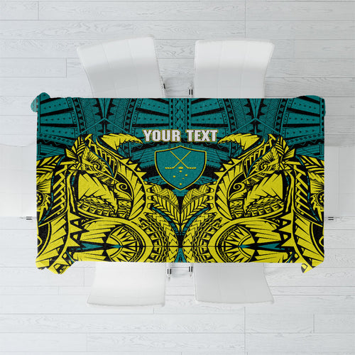 Personalized Hockeyroos Kangaroo Field Hockey Tablecloth Tribal Geometric Green Gold Symmetrical Pattern Design