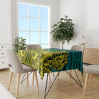 Personalized Hockeyroos Kangaroo Field Hockey Tablecloth Tribal Geometric Green Gold Symmetrical Pattern Design