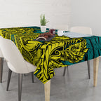Personalized Hockeyroos Kangaroo Field Hockey Tablecloth Tribal Geometric Green Gold Symmetrical Pattern Design