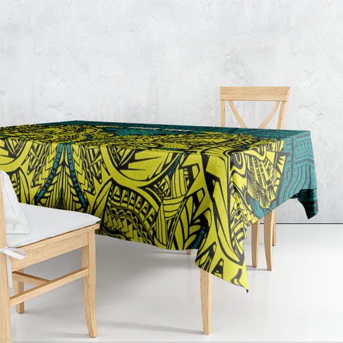 Personalized Hockeyroos Kangaroo Field Hockey Tablecloth Tribal Geometric Green Gold Symmetrical Pattern Design
