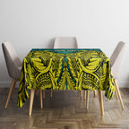 Personalized Hockeyroos Kangaroo Field Hockey Tablecloth Tribal Geometric Green Gold Symmetrical Pattern Design
