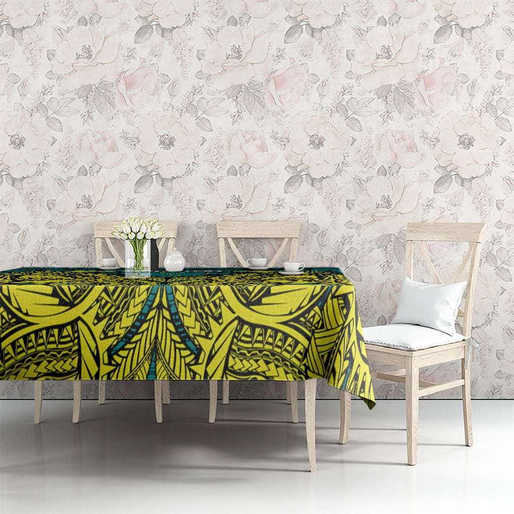 Personalized Hockeyroos Kangaroo Field Hockey Tablecloth Tribal Geometric Green Gold Symmetrical Pattern Design