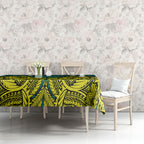 Personalized Hockeyroos Kangaroo Field Hockey Tablecloth Tribal Geometric Green Gold Symmetrical Pattern Design